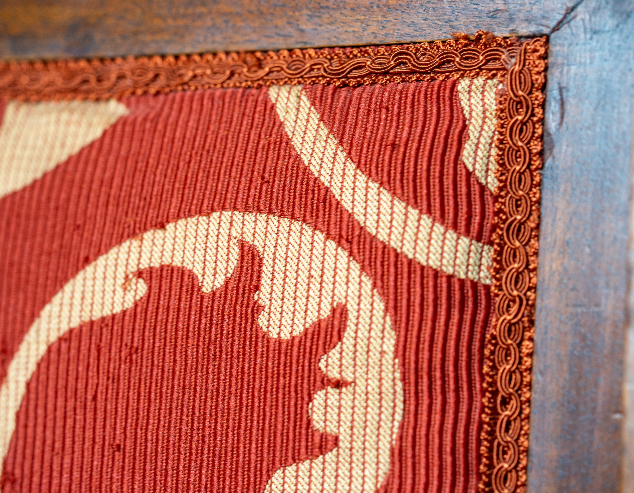 Antique Venetian damask fabric detail - Emerald apartment Venice palazzo upholstery