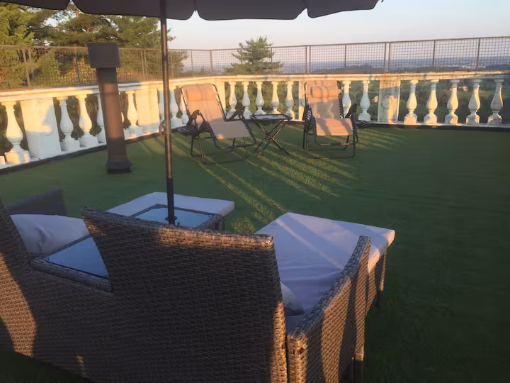 Rooftop terrace La Torre di Rua - panoramic 360 degree view Alps Venice lagoon Prosecco Hills